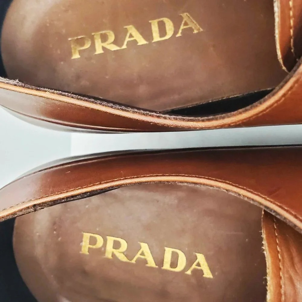 PRADA Men's Brown Leather Cap Toe Derby Dress Shoes 11